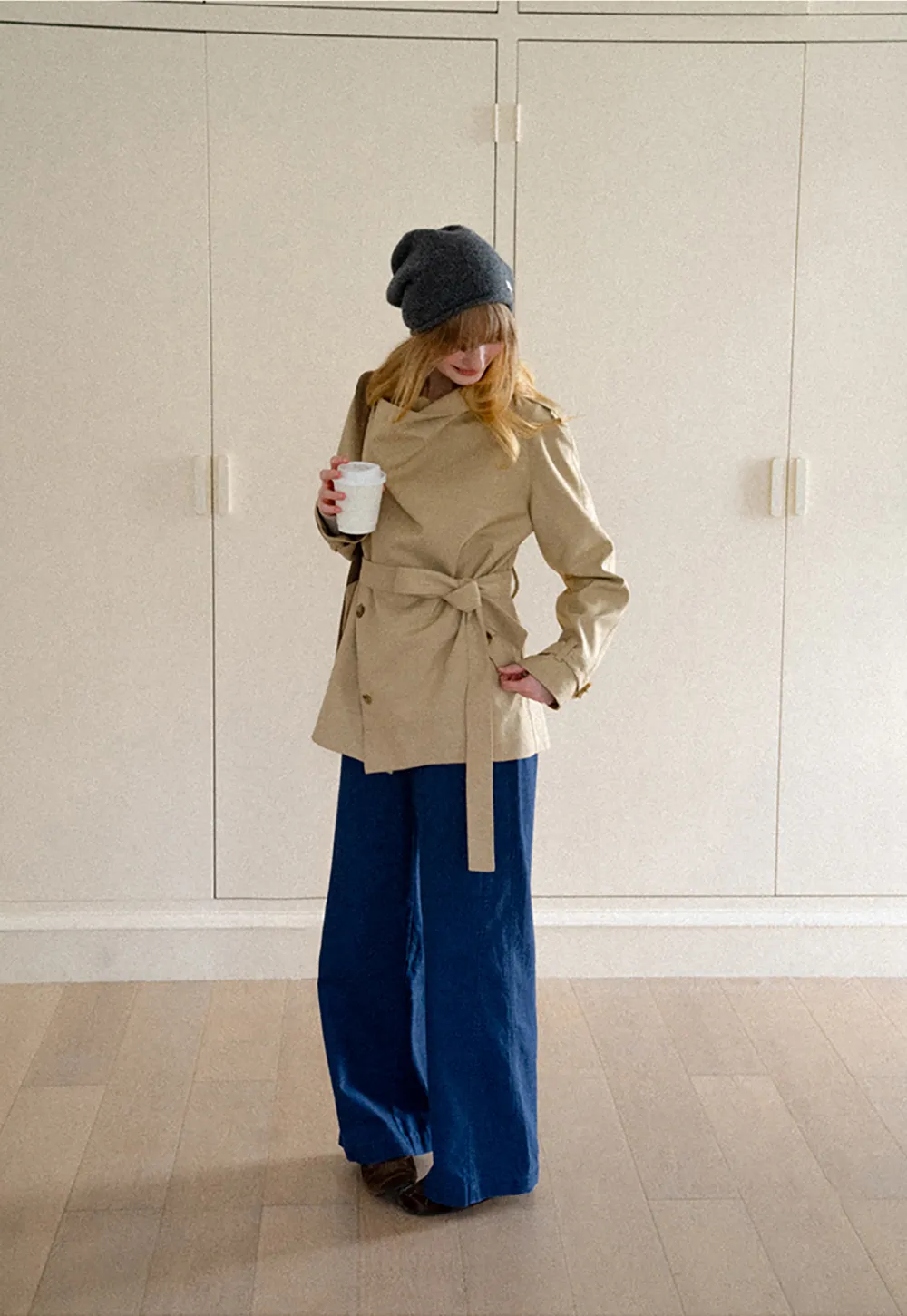 Asymmetrical Lapel Double Breasted Trench Coat