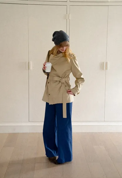 Asymmetrical Lapel Double Breasted Trench Coat