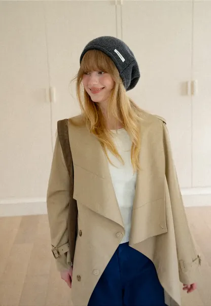 Asymmetrical Lapel Double Breasted Trench Coat