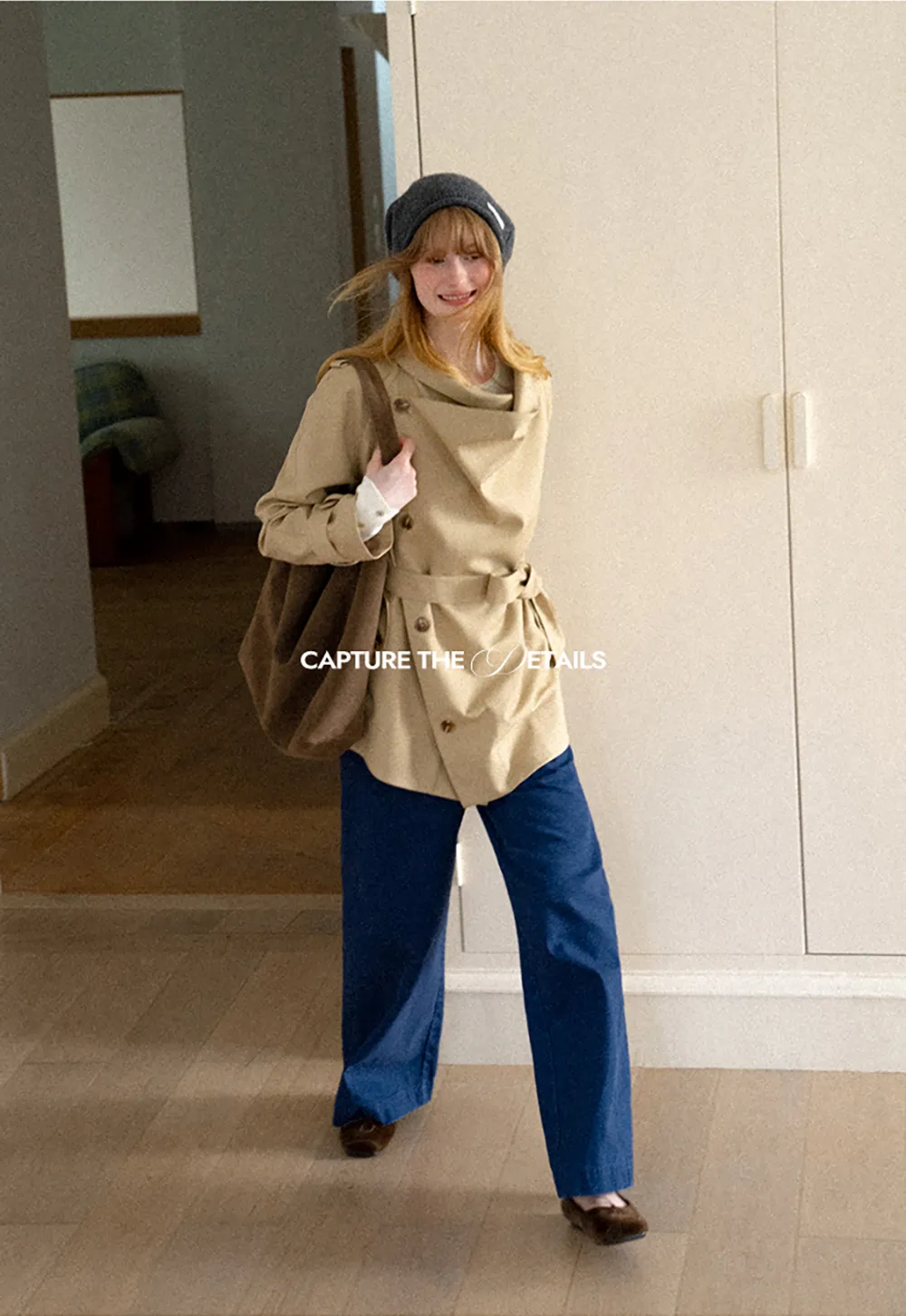 Asymmetrical Lapel Double Breasted Trench Coat