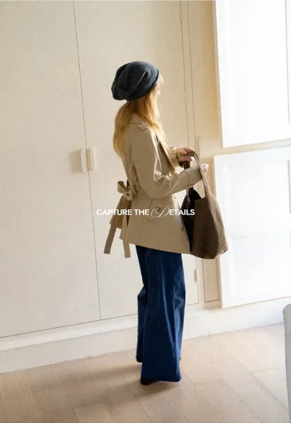 Asymmetrical Lapel Double Breasted Trench Coat