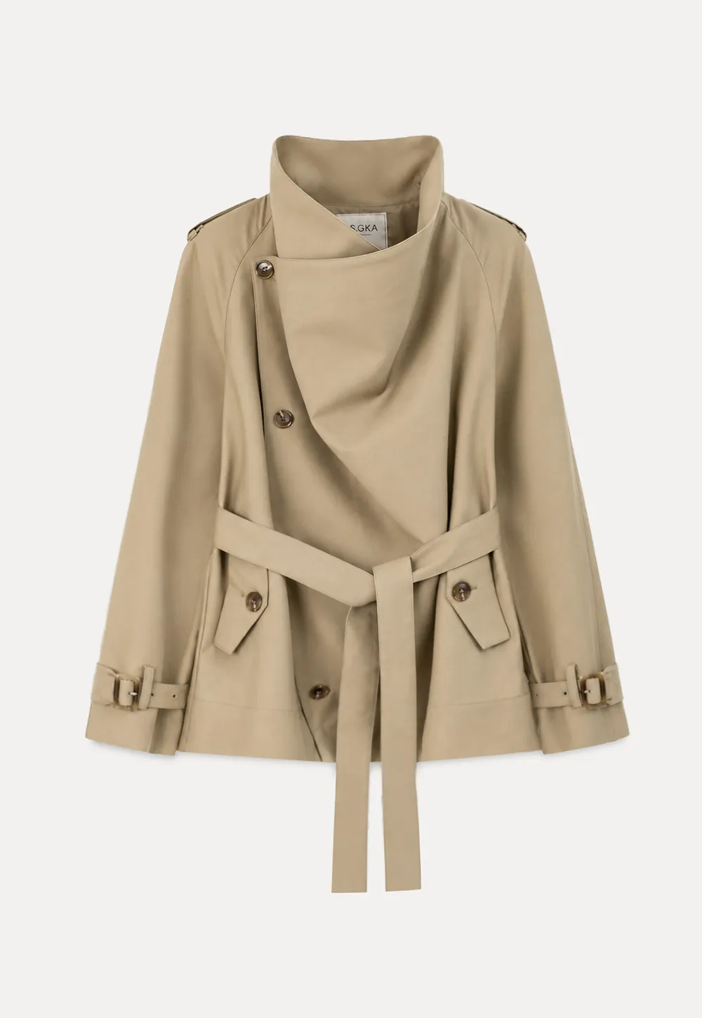 Asymmetrical Lapel Double Breasted Trench Coat