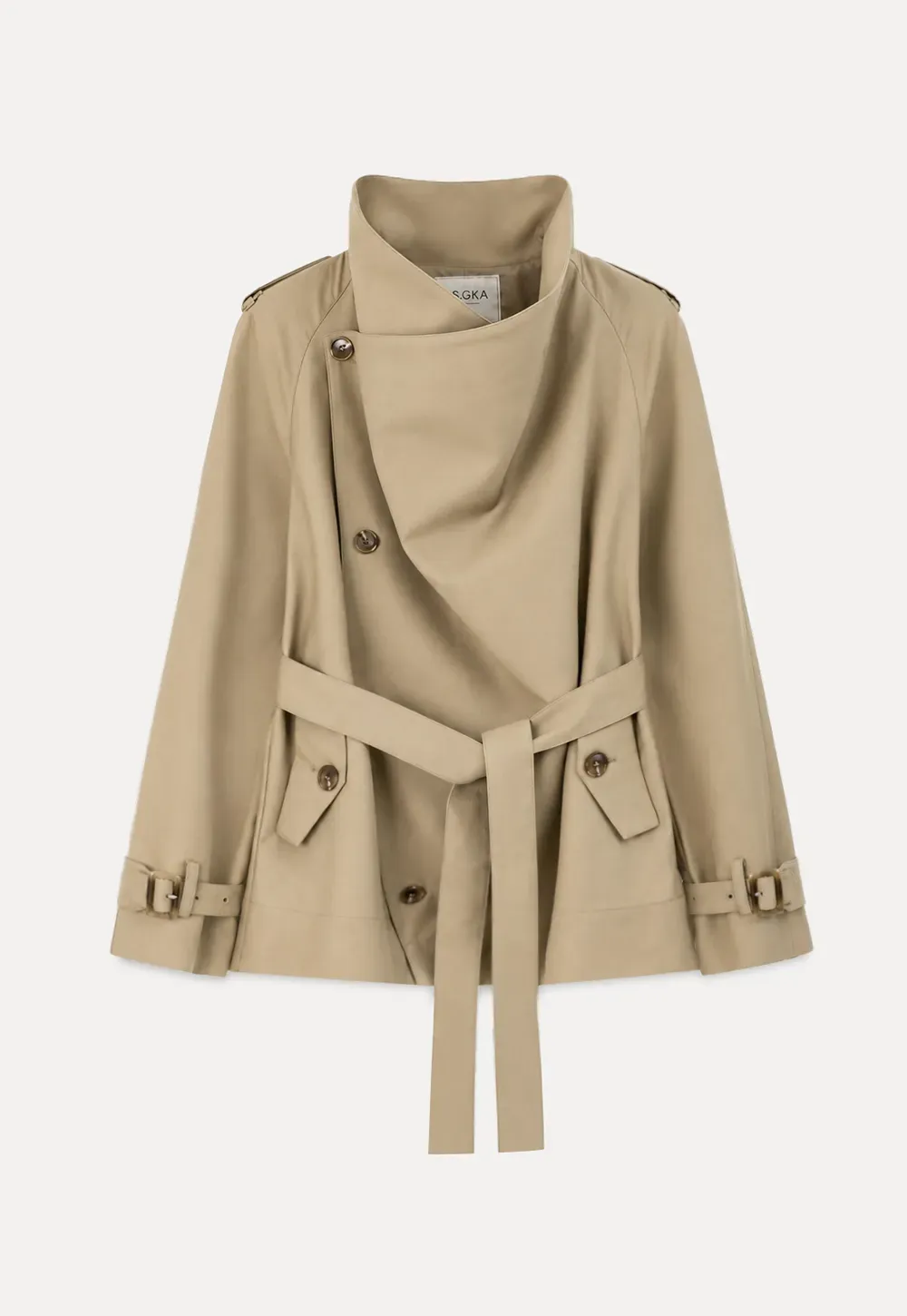 Asymmetrical Lapel Double Breasted Trench Coat