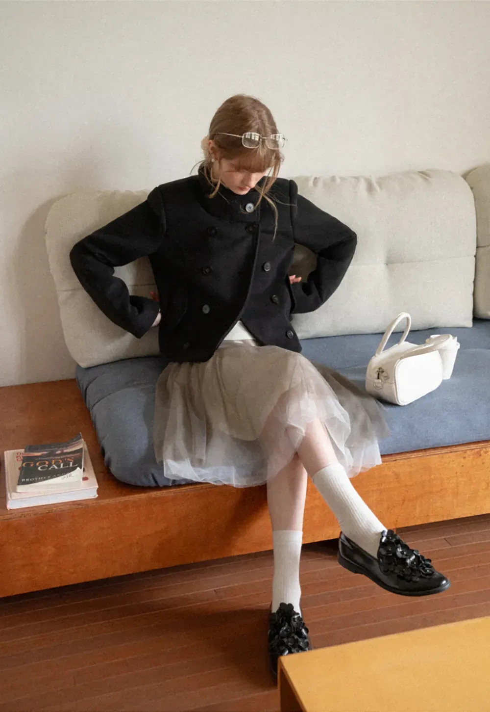 Asymmetrical Collar Double Breasted Wool Coat