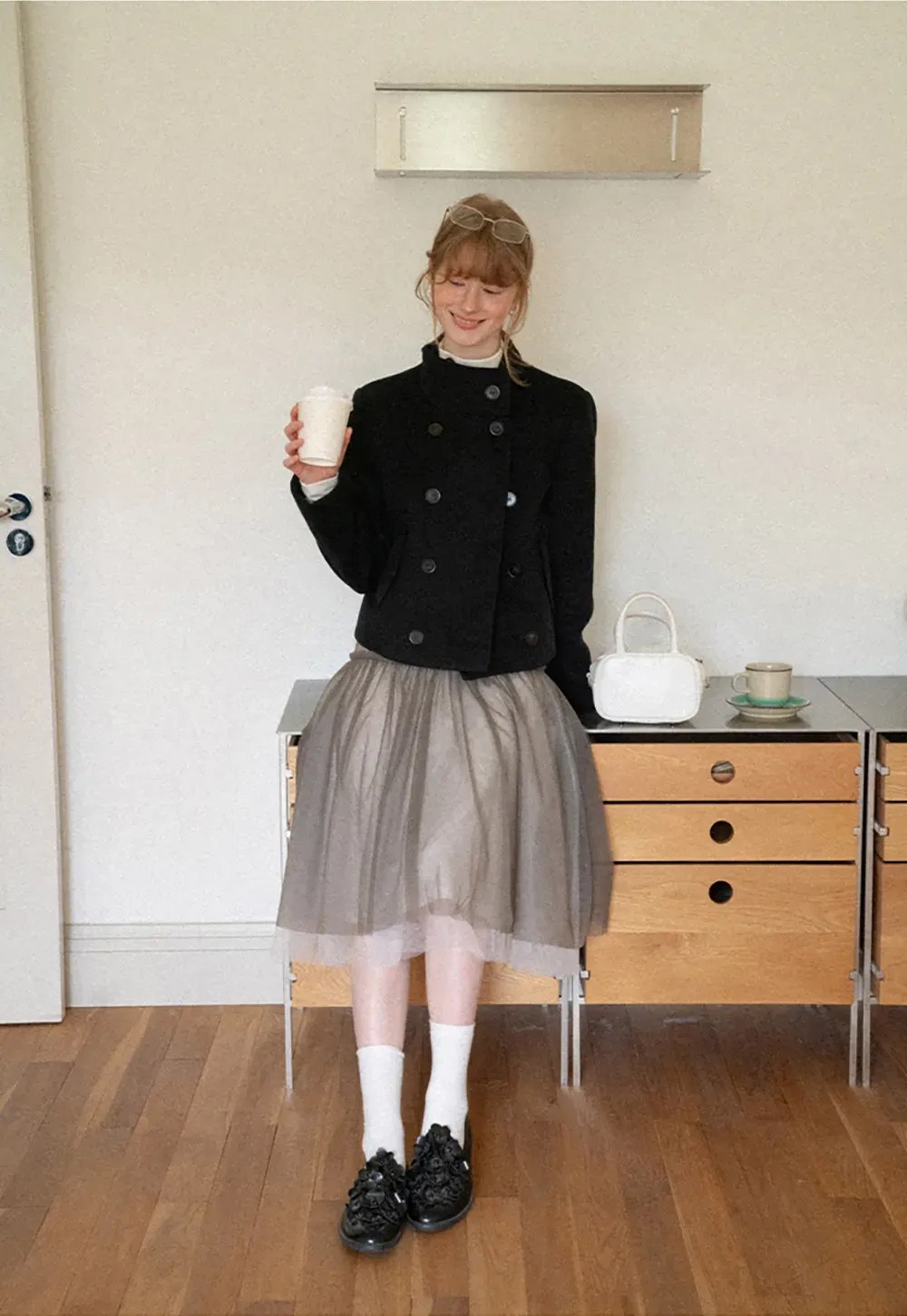 Asymmetrical Collar Double Breasted Wool Coat