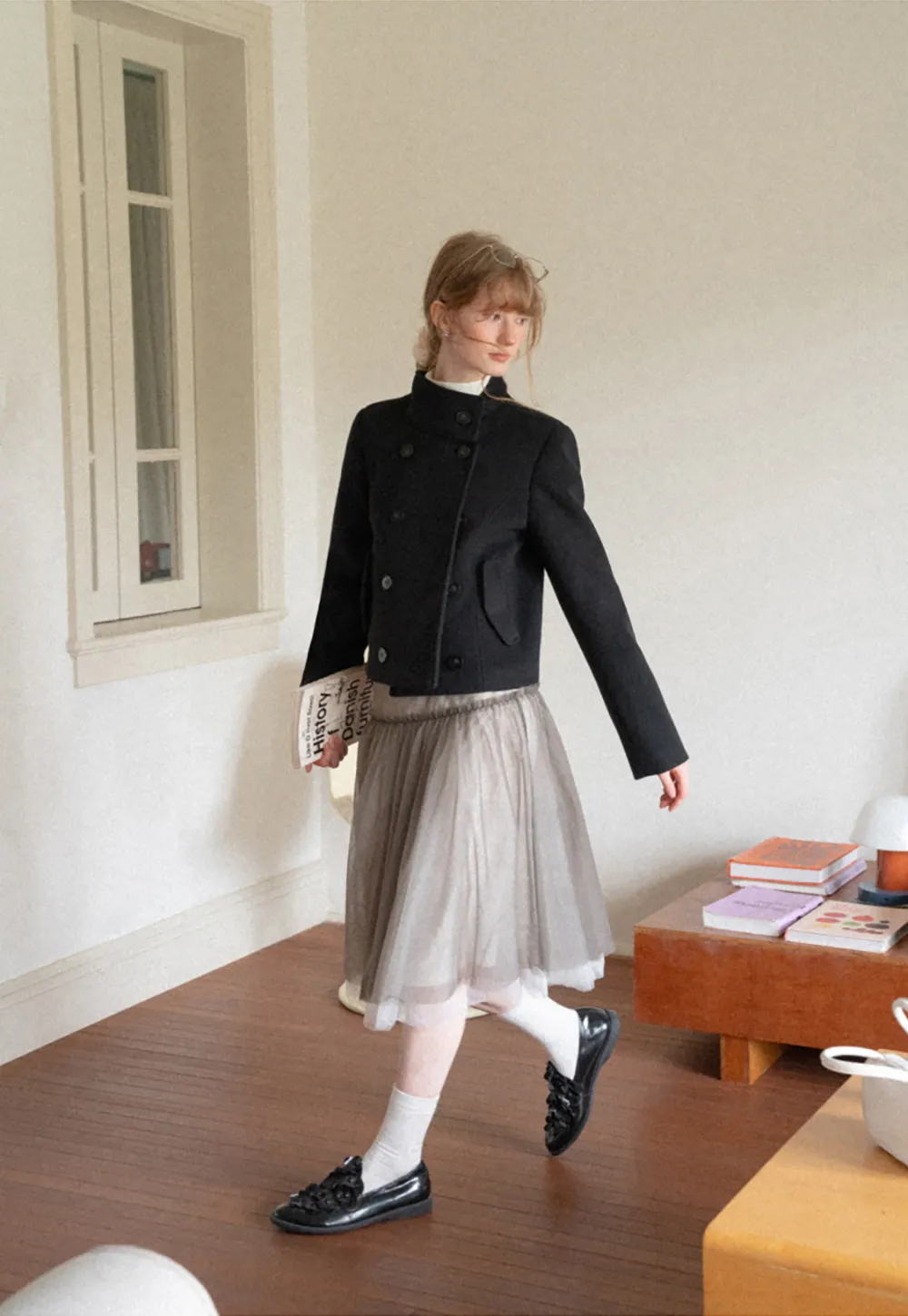 Asymmetrical Collar Double Breasted Wool Coat