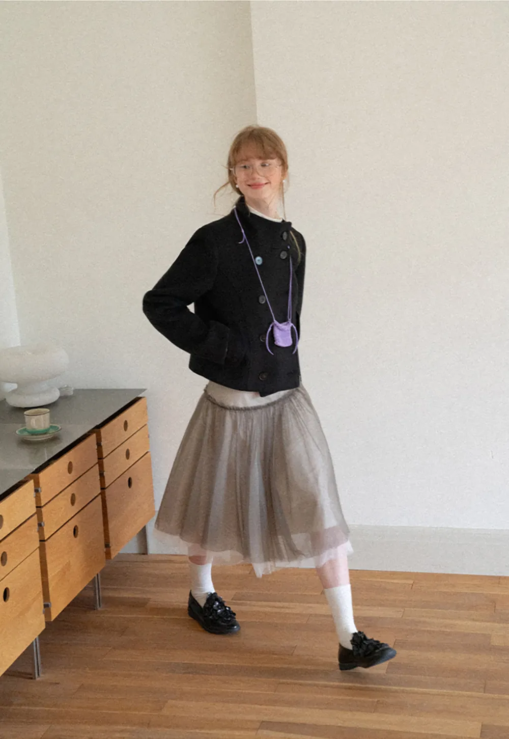 Asymmetrical Collar Double Breasted Wool Coat