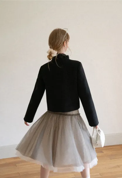 Asymmetrical Collar Double Breasted Wool Coat