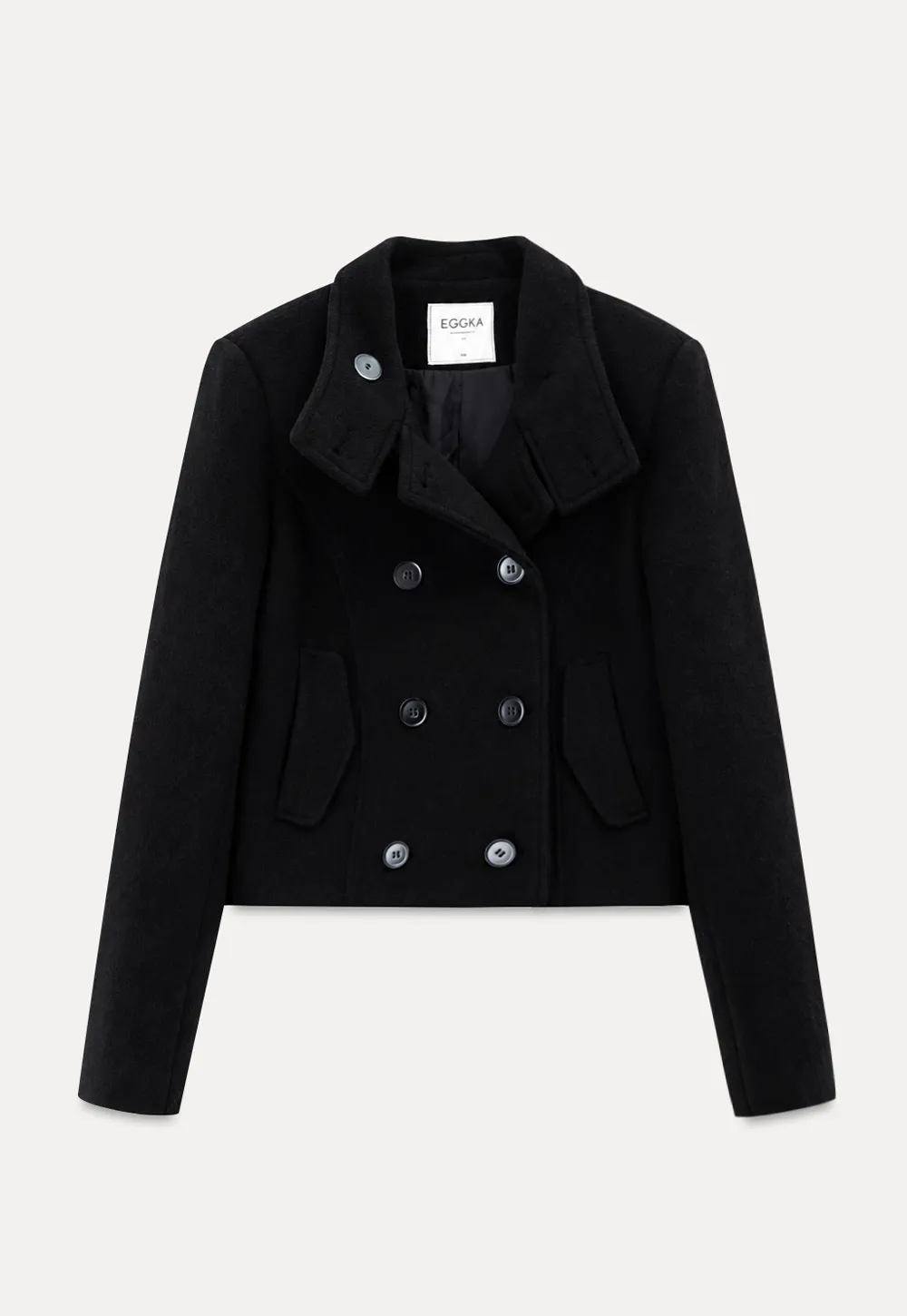 Asymmetrical Collar Double Breasted Wool Coat