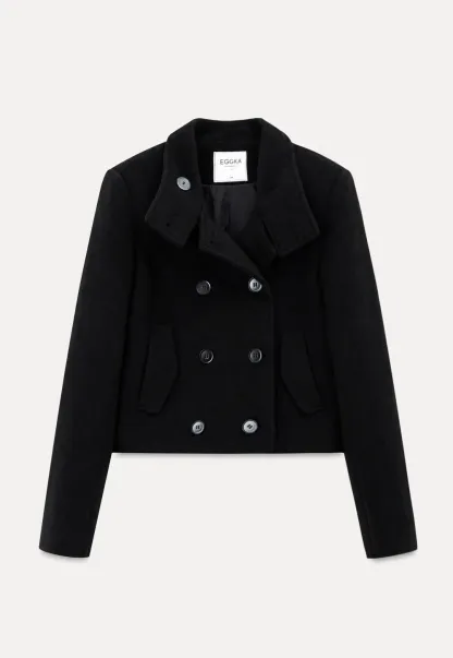 Asymmetrical Collar Double Breasted Wool Coat