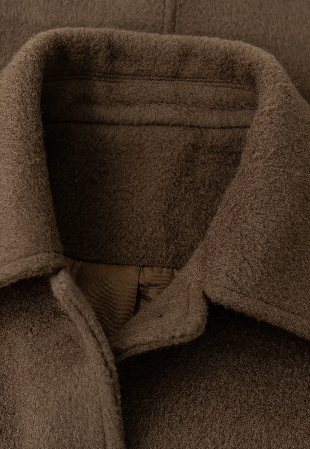 Cropped Wool Coat with Flap Pockets and Notched Collar