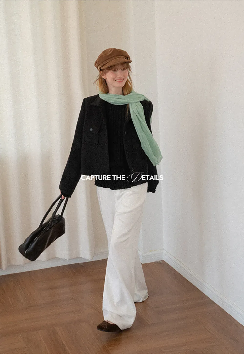 Cropped Wool Coat with Flap Pockets and Notched Collar