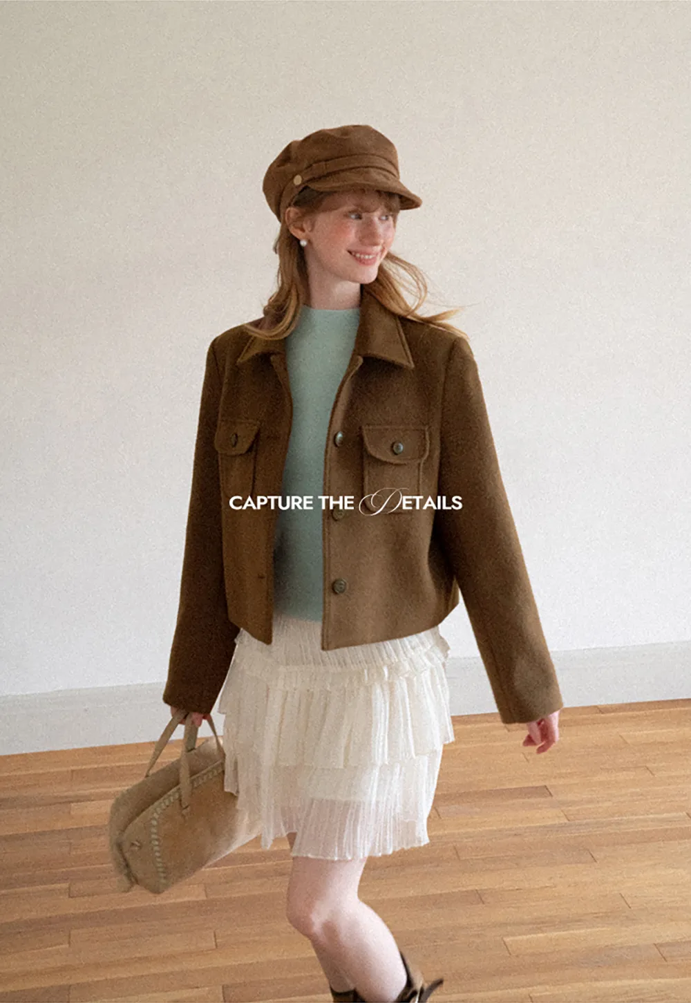 Cropped Wool Coat with Flap Pockets and Notched Collar