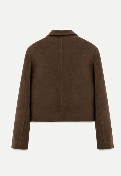 Cropped Wool Coat with Flap Pockets and Notched Collar
