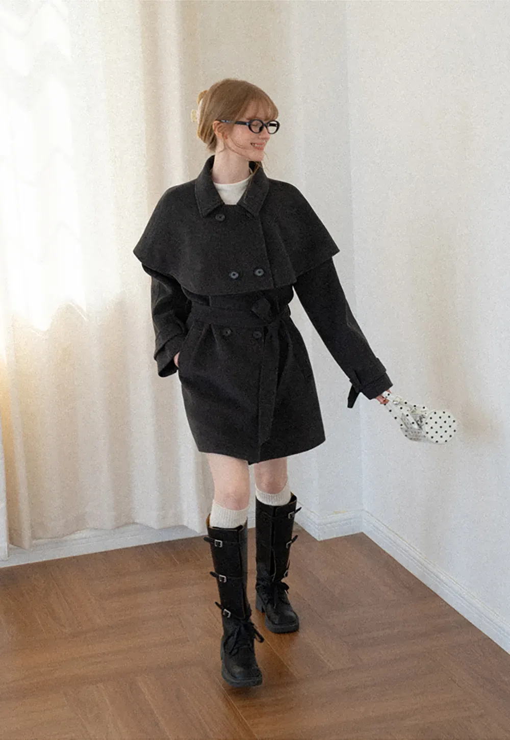 Cape Collar Double Breasted Wool Coat