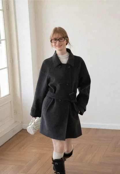 Cape Collar Double Breasted Wool Coat