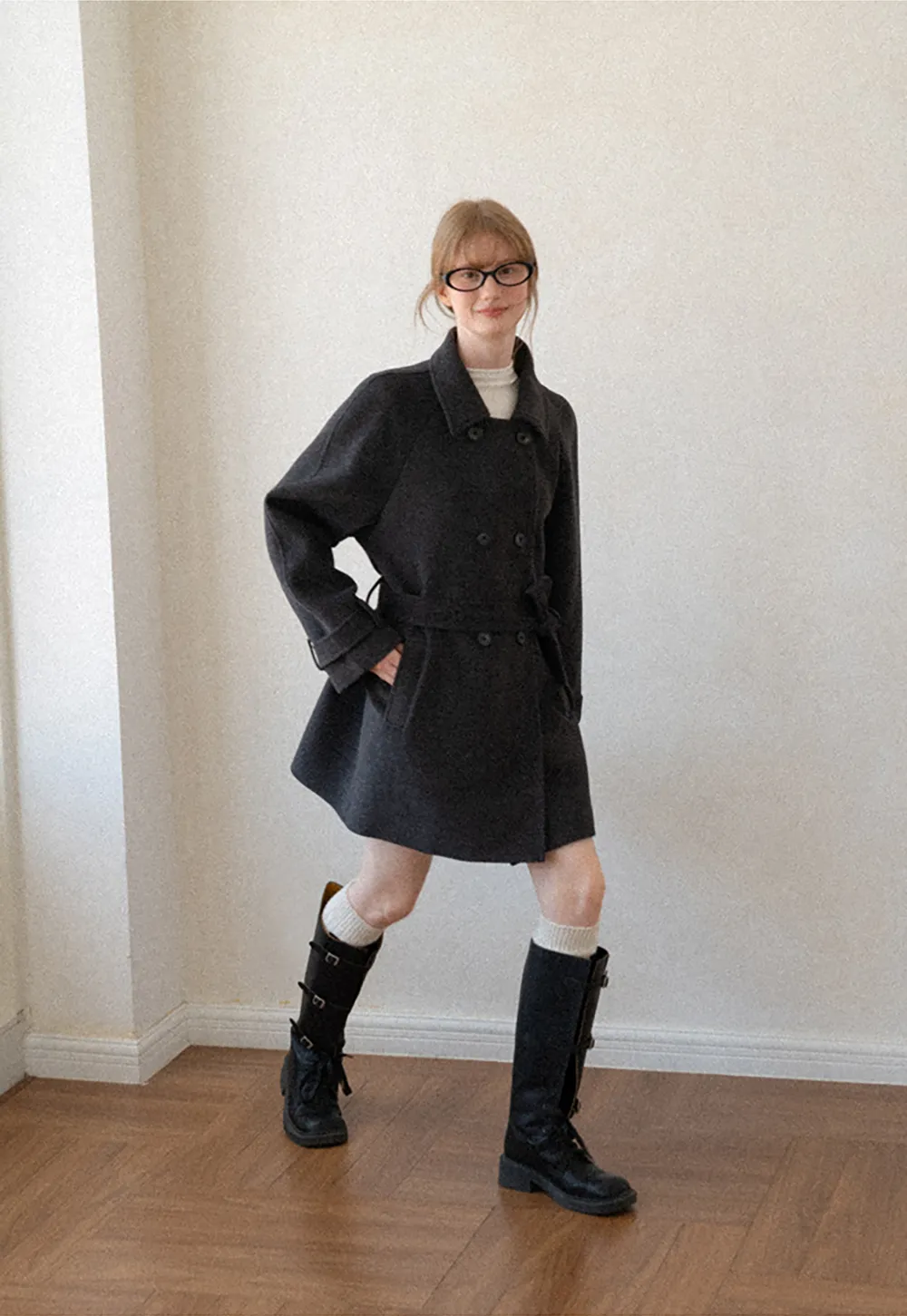 Cape Collar Double Breasted Wool Coat