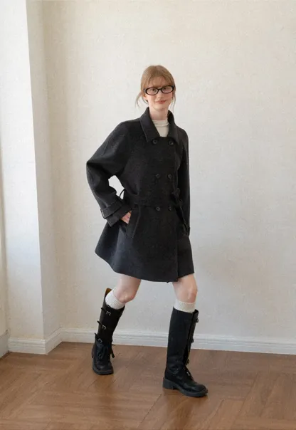 Cape Collar Double Breasted Wool Coat