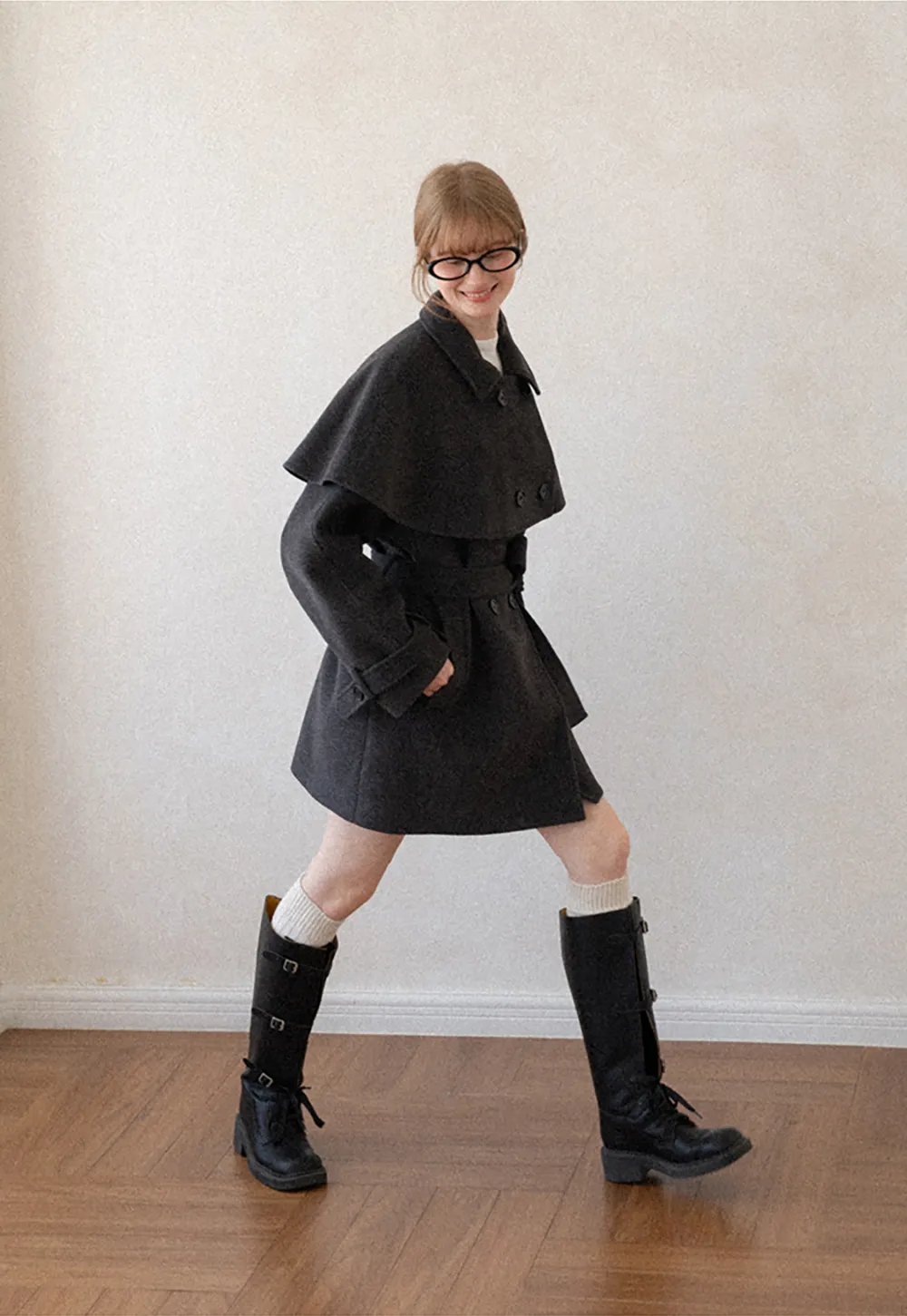 Cape Collar Double Breasted Wool Coat