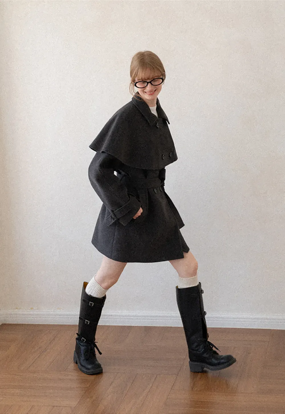 Cape Collar Double Breasted Wool Coat