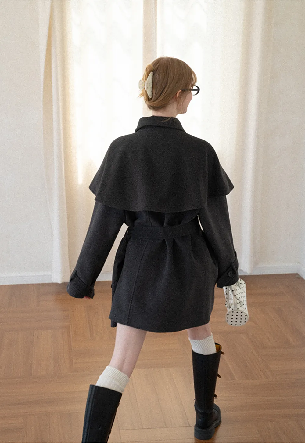 Cape Collar Double Breasted Wool Coat