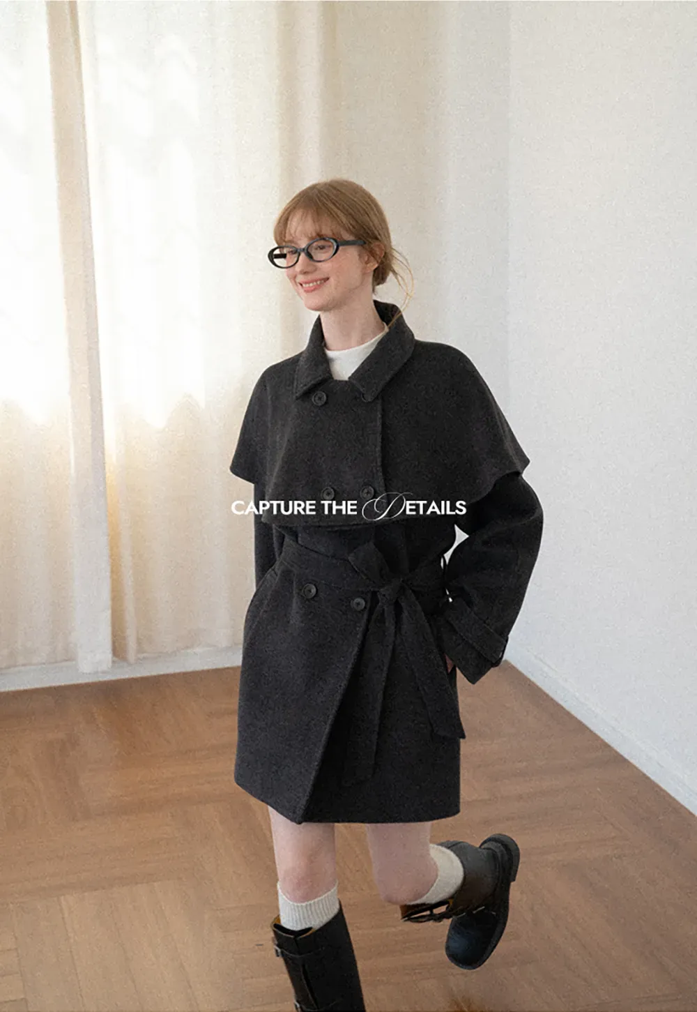 Cape Collar Double Breasted Wool Coat