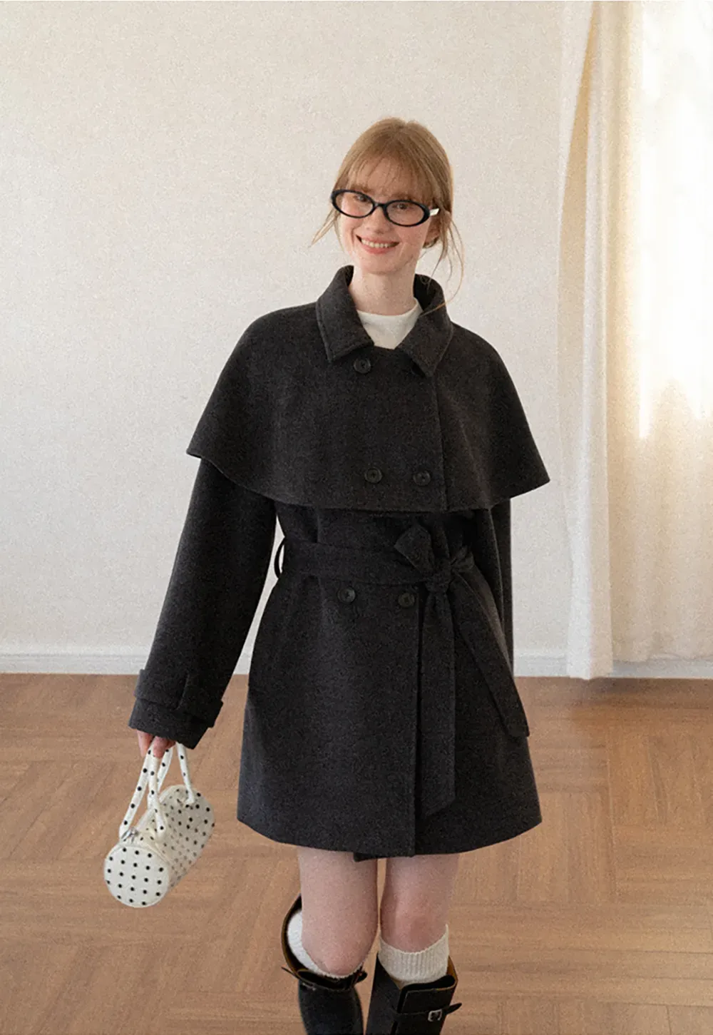 Cape Collar Double Breasted Wool Coat