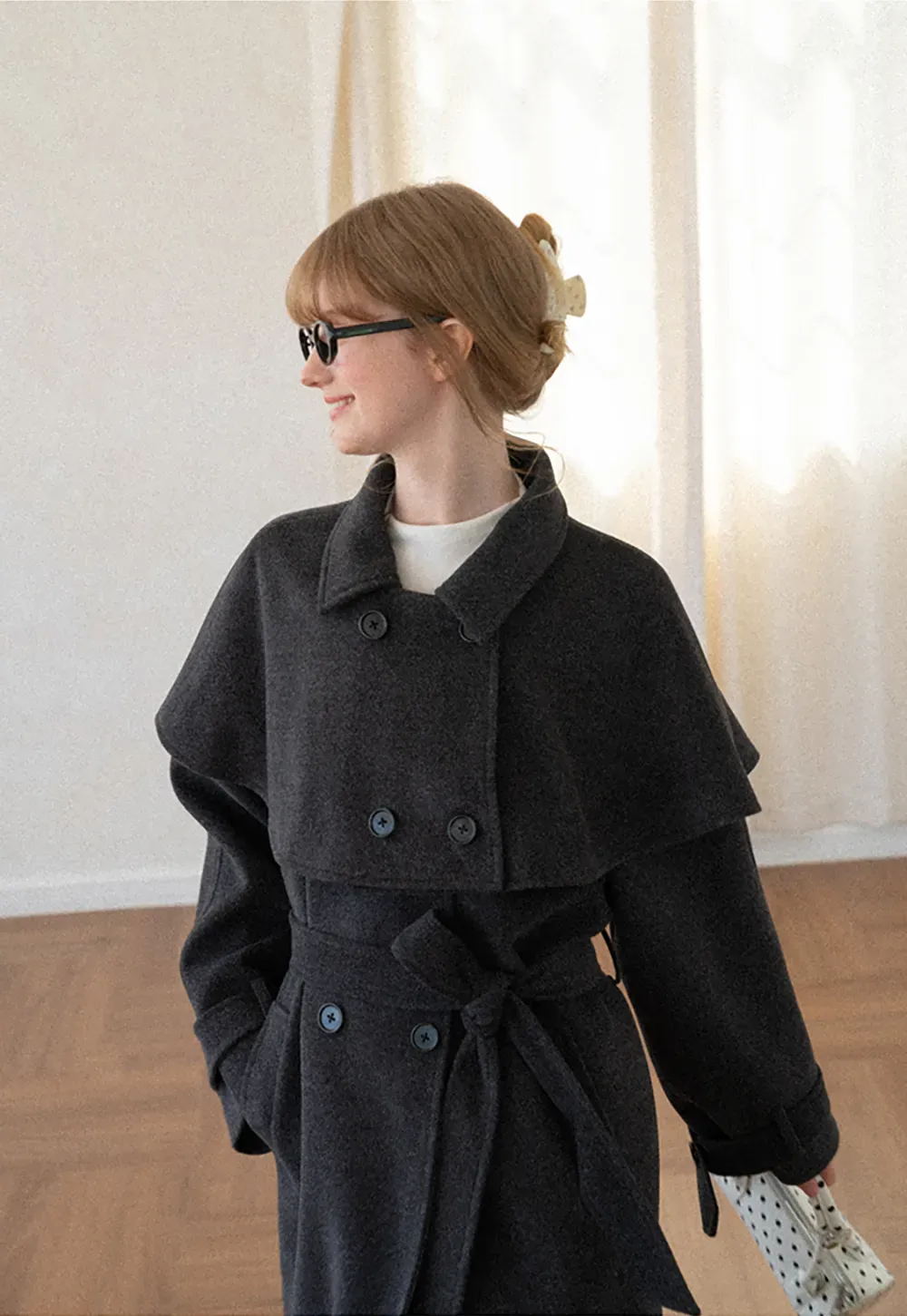 Cape Collar Double Breasted Wool Coat