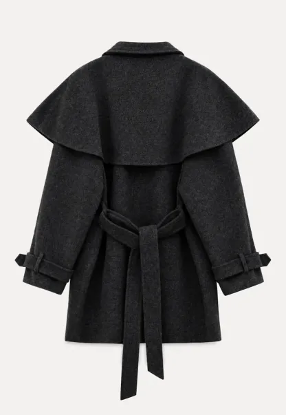Cape Collar Double Breasted Wool Coat