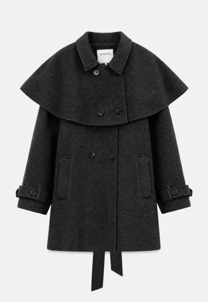 Cape Collar Double Breasted Wool Coat