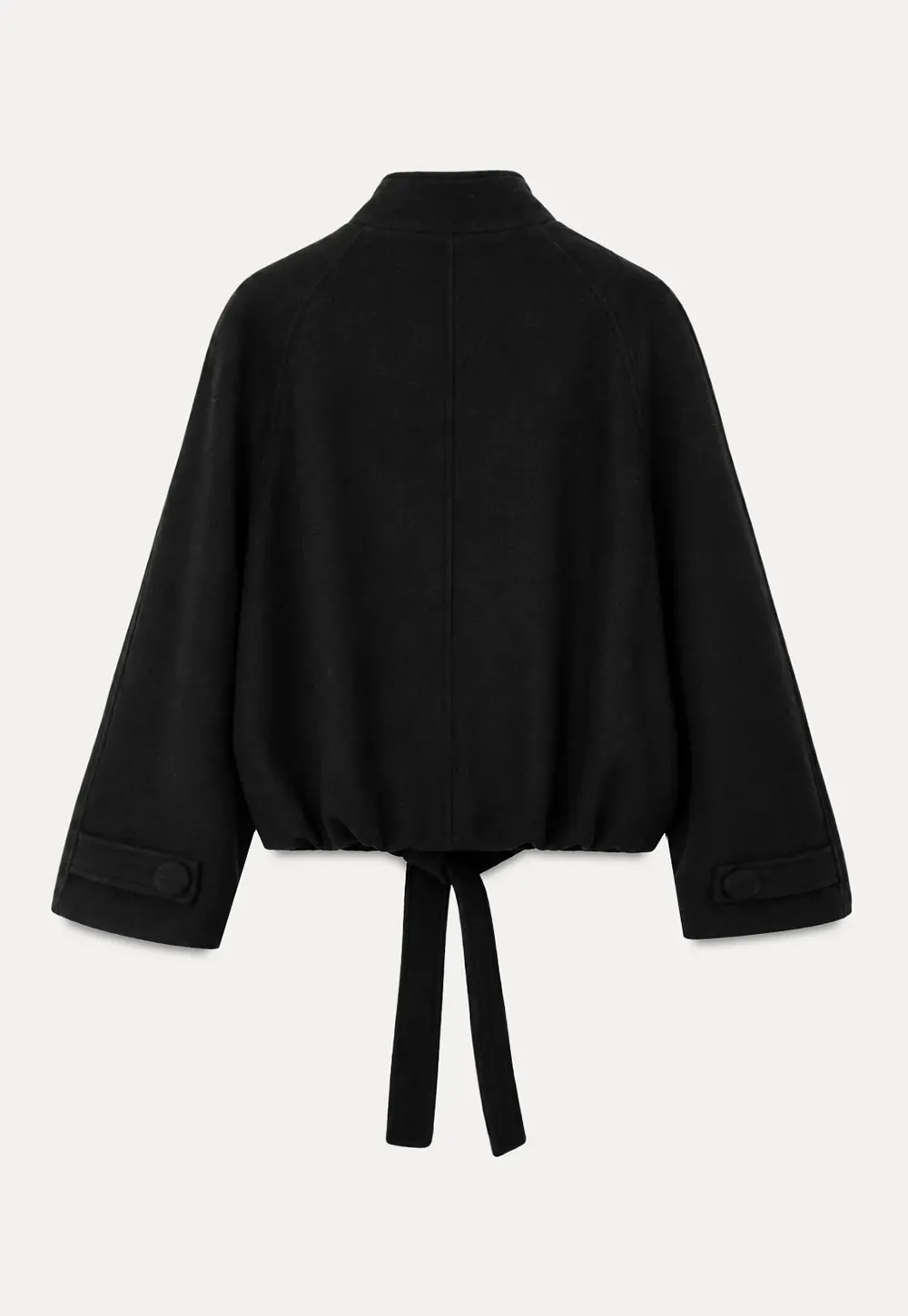 Oversized Wool Coat with Stand Collar and Tie Waist