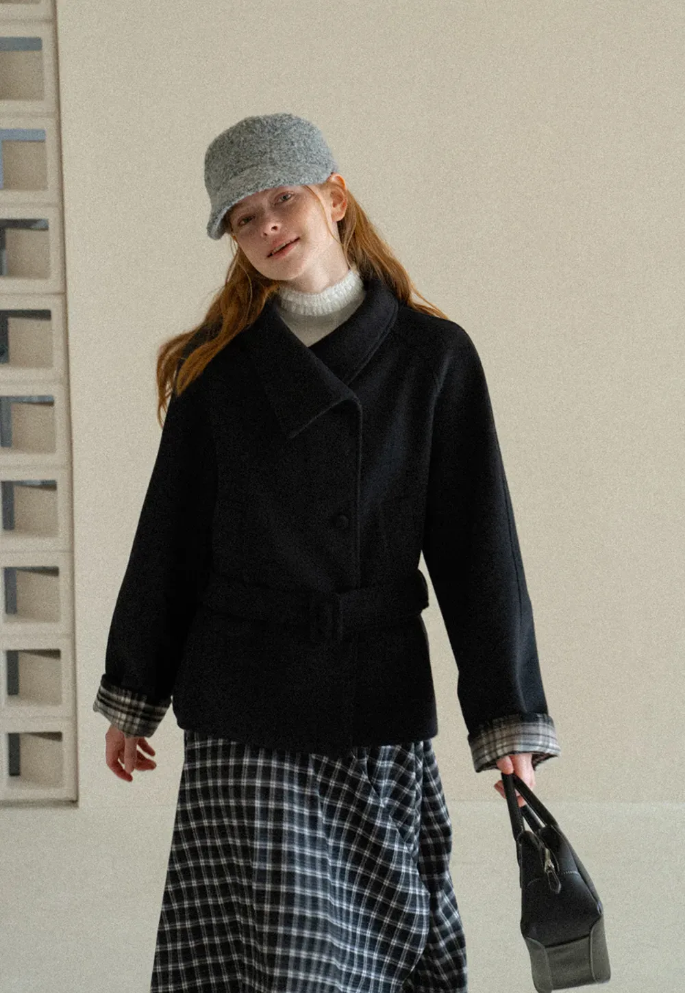 Asymmetrical Lapel Belted Wool Coat
