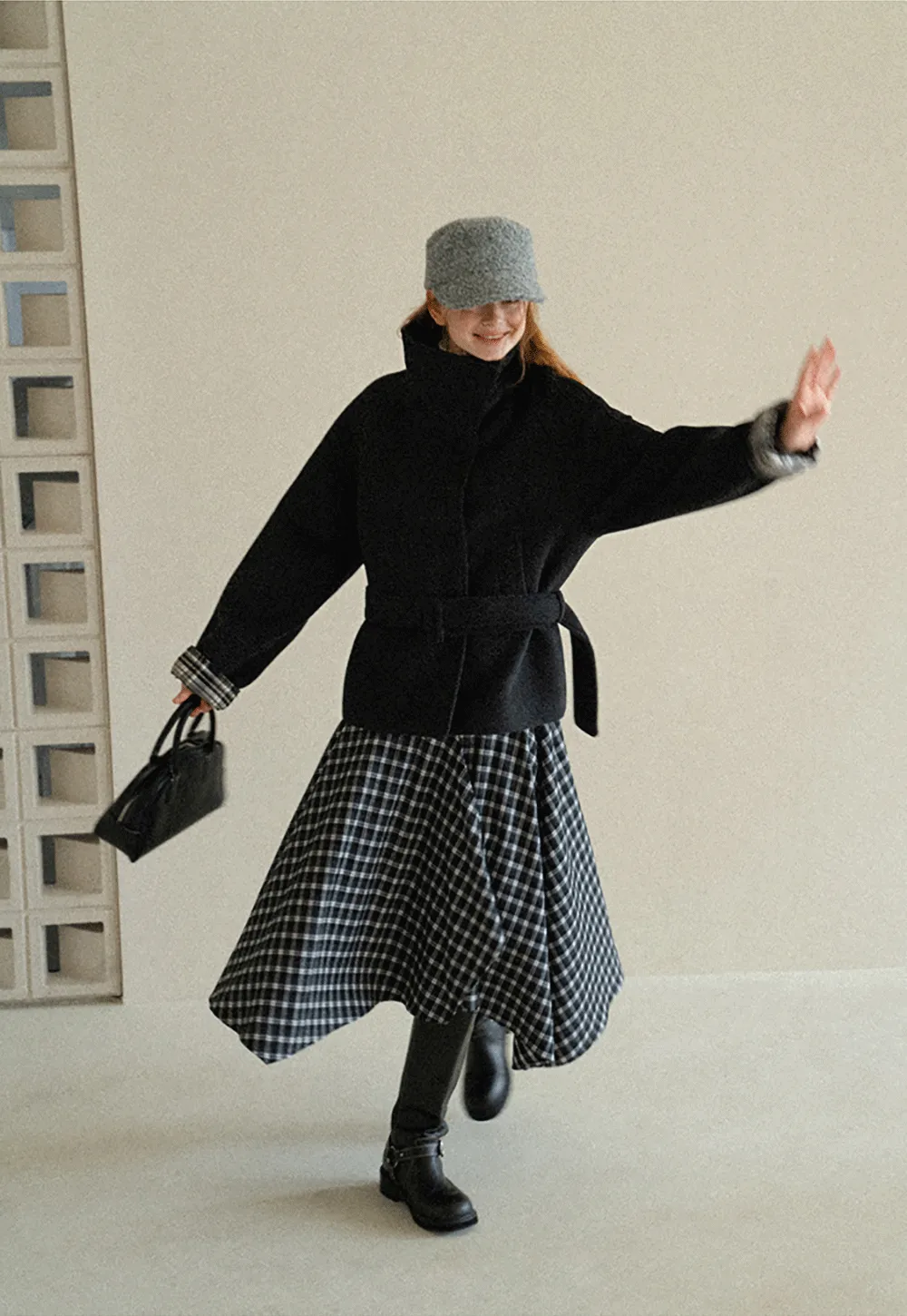 Asymmetrical Lapel Belted Wool Coat