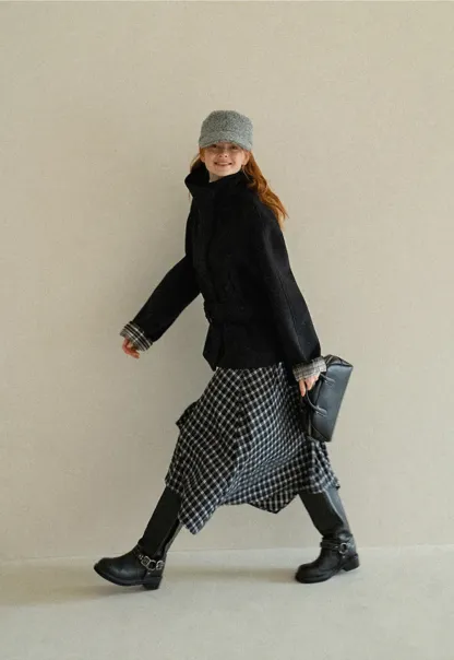 Asymmetrical Lapel Belted Wool Coat