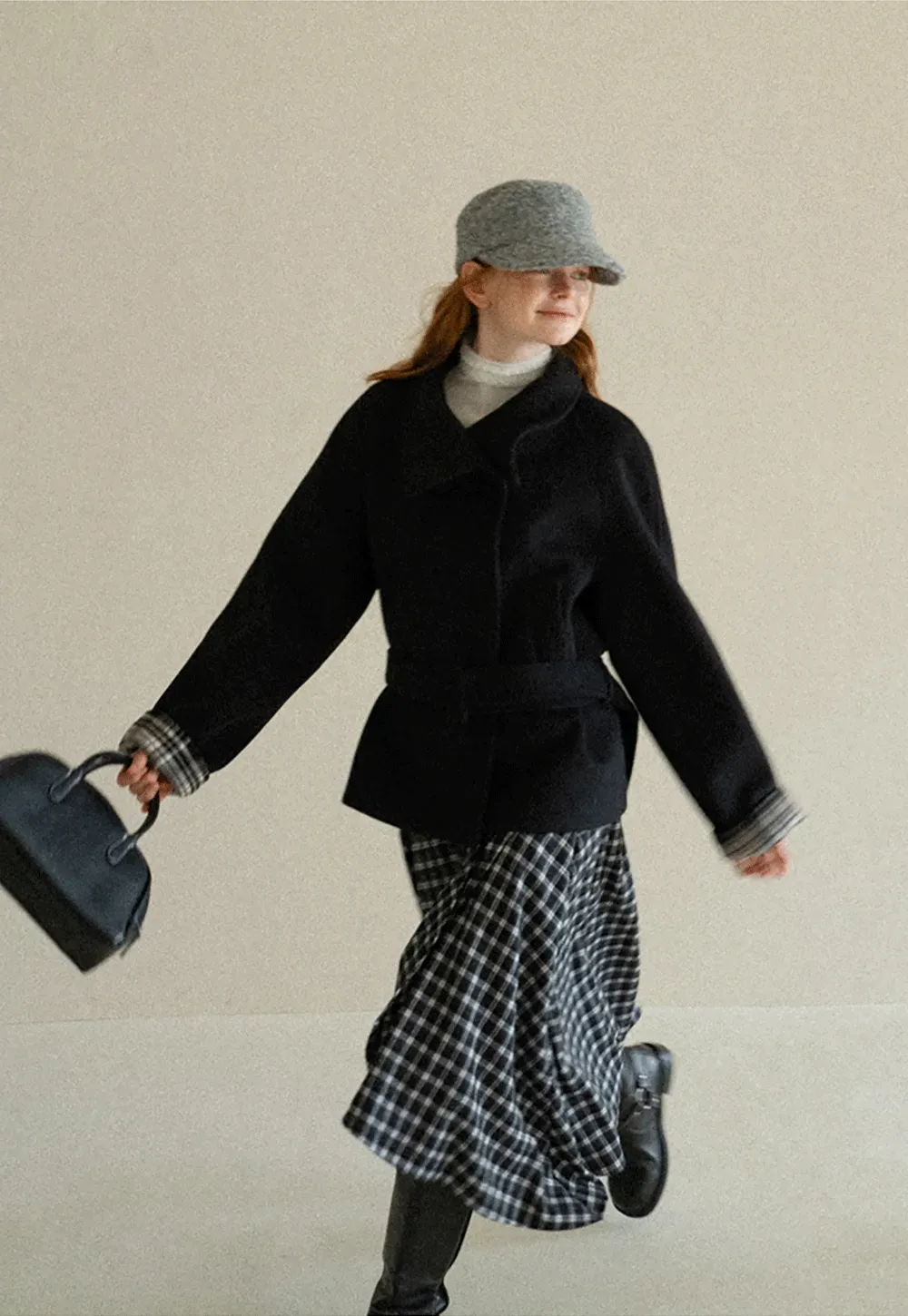 Asymmetrical Lapel Belted Wool Coat