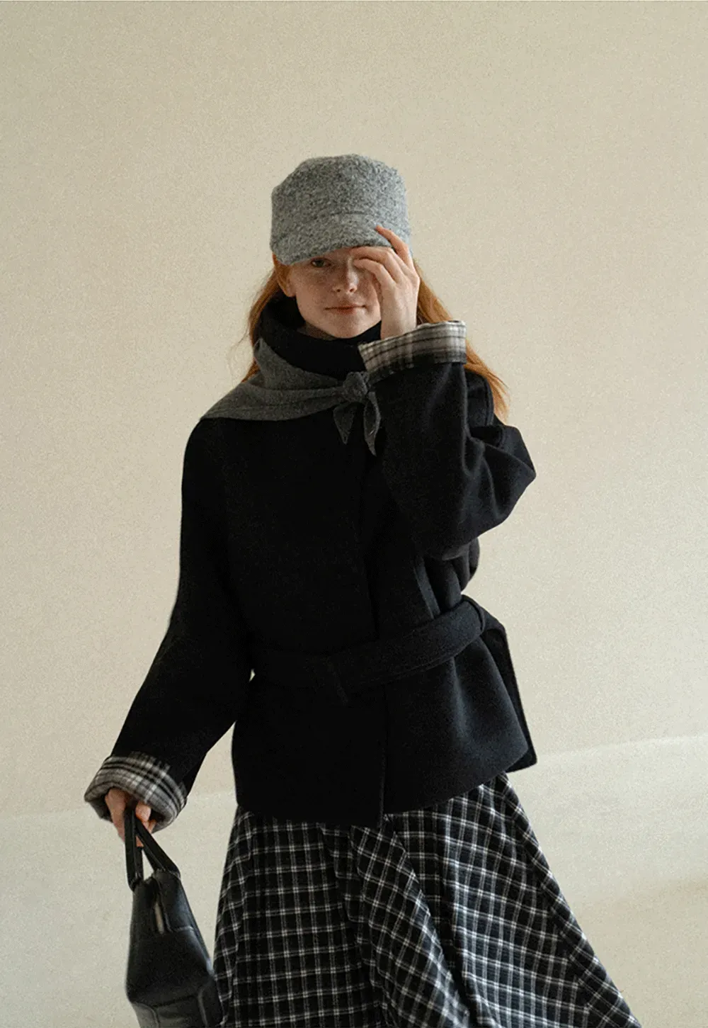 Asymmetrical Lapel Belted Wool Coat