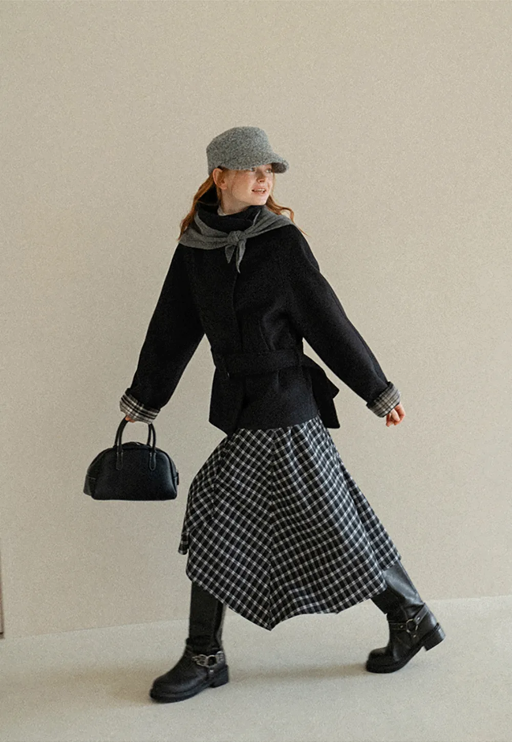 Asymmetrical Lapel Belted Wool Coat