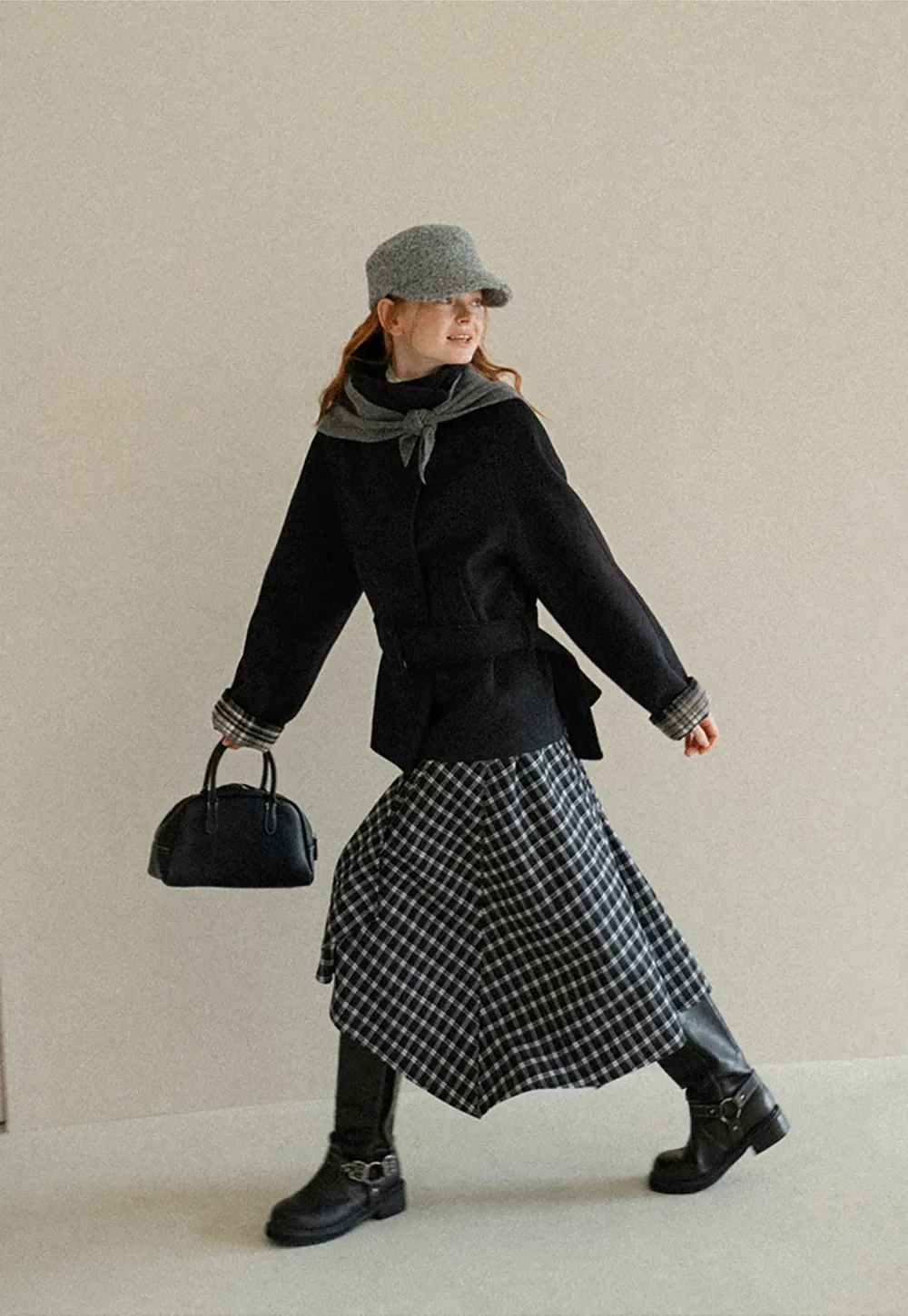 Asymmetrical Lapel Belted Wool Coat