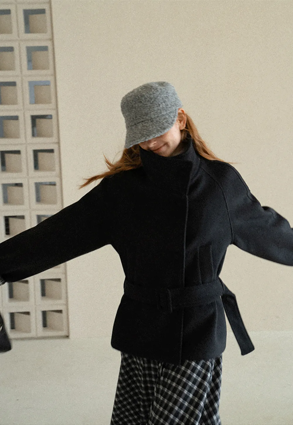 Asymmetrical Lapel Belted Wool Coat