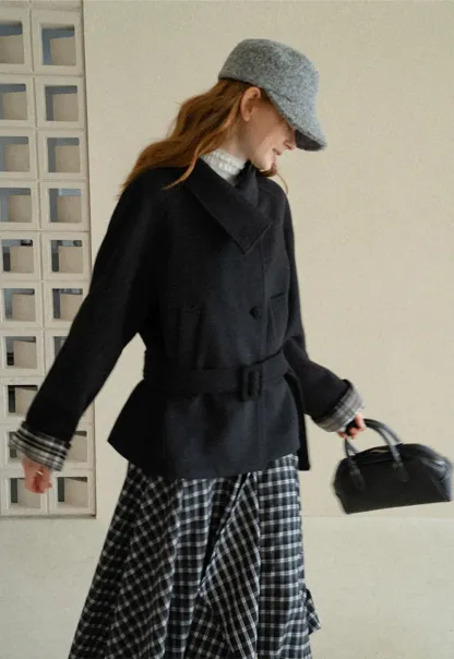 Asymmetrical Lapel Belted Wool Coat