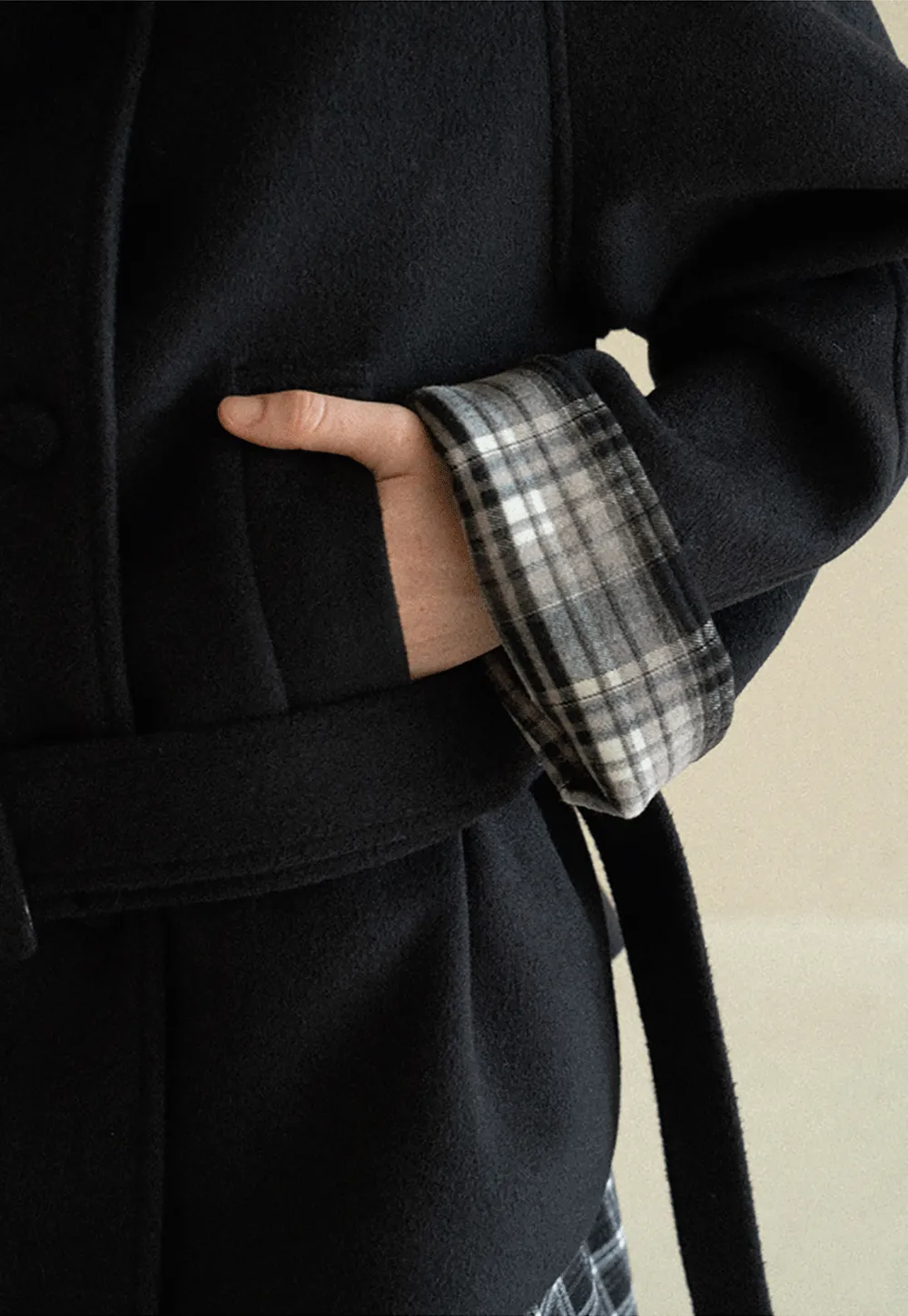 Asymmetrical Lapel Belted Wool Coat