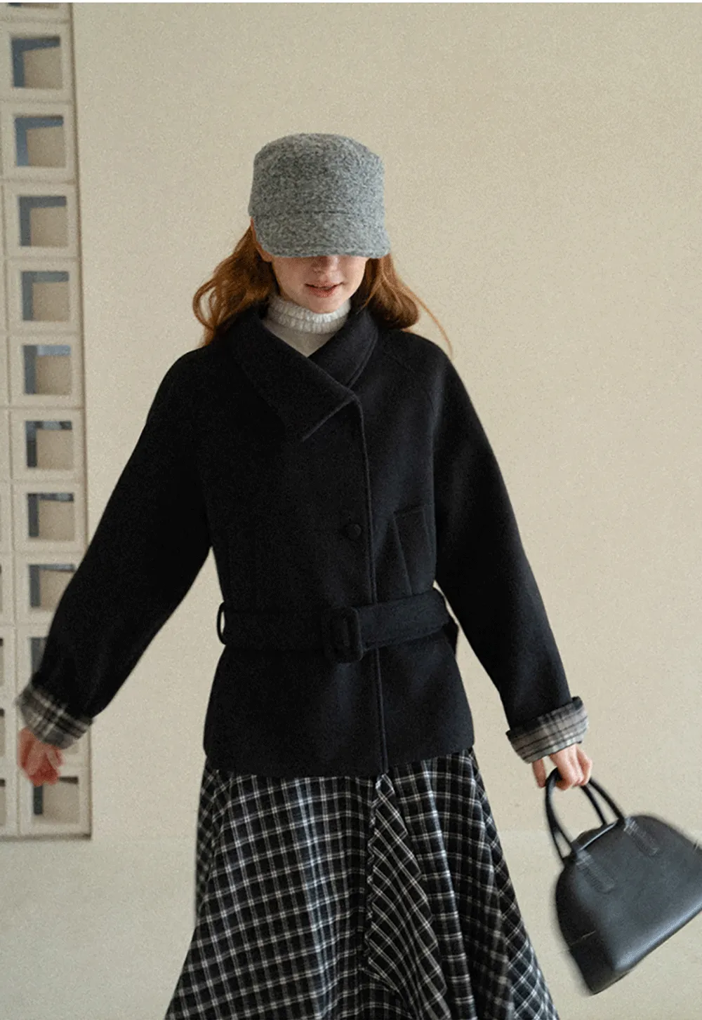 Asymmetrical Lapel Belted Wool Coat