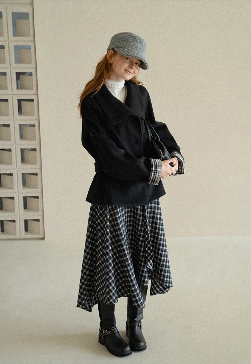 Asymmetrical Lapel Belted Wool Coat