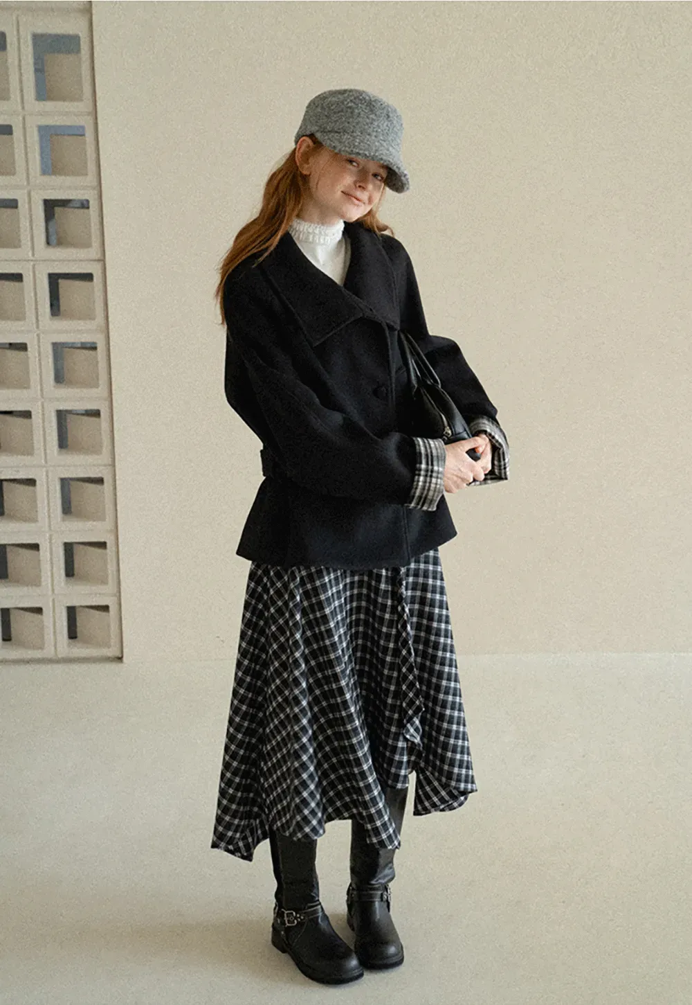 Asymmetrical Lapel Belted Wool Coat