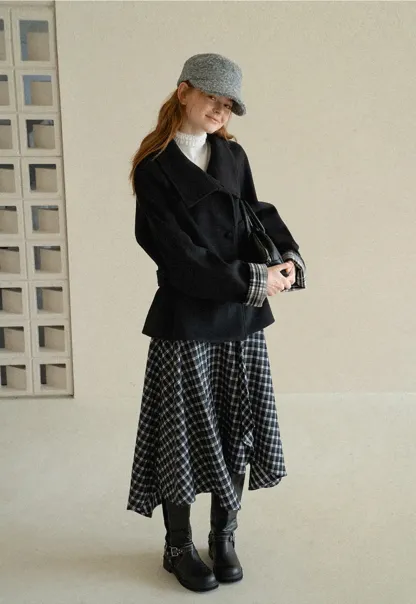 Asymmetrical Lapel Belted Wool Coat