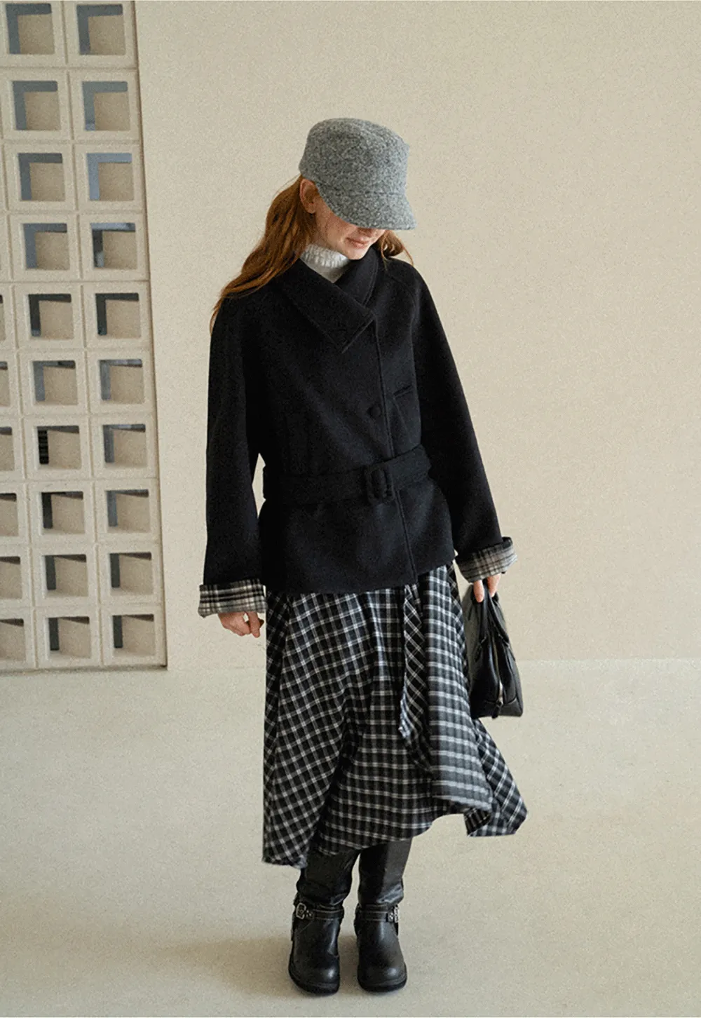 Asymmetrical Lapel Belted Wool Coat