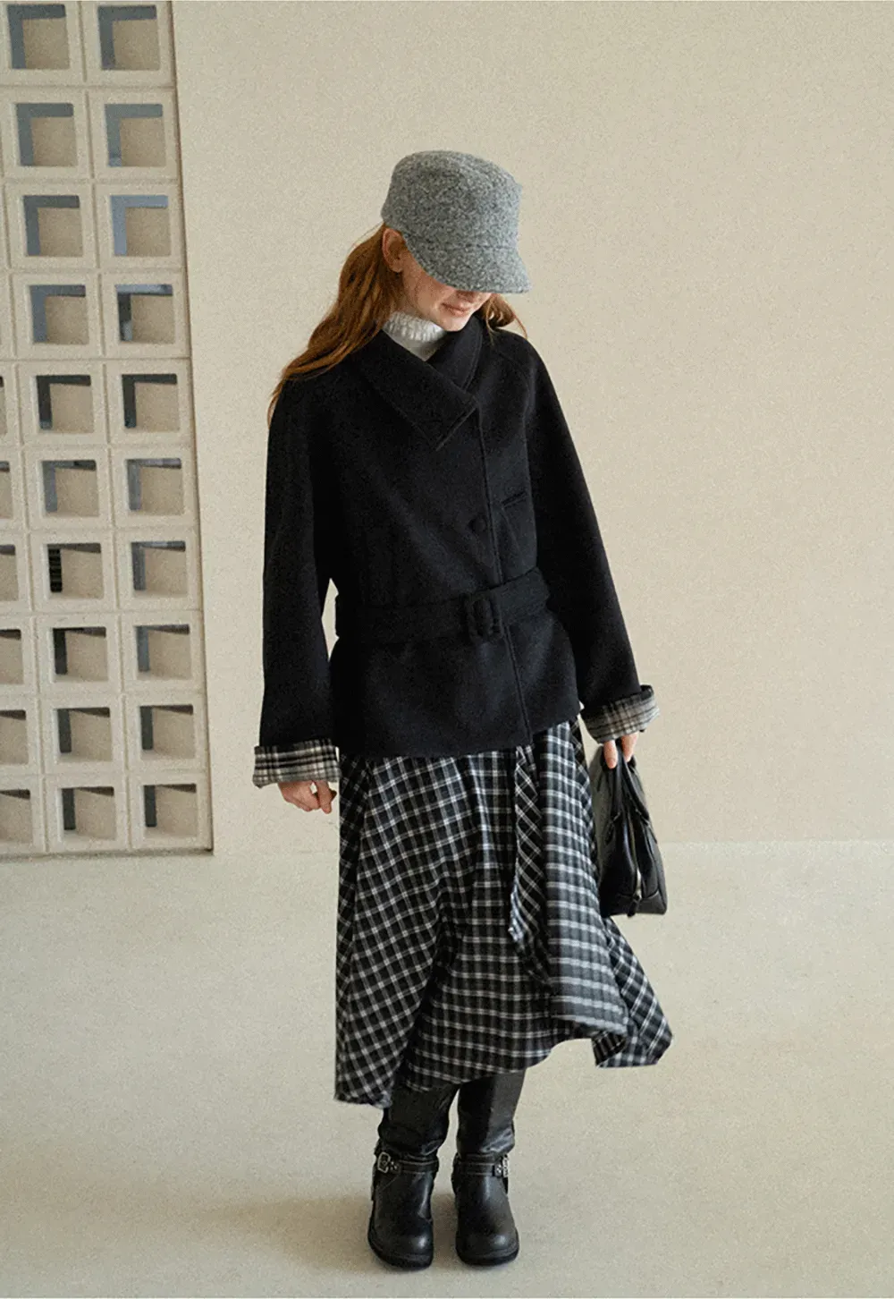 Asymmetrical Lapel Belted Wool Coat