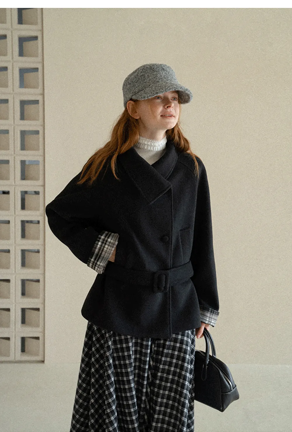 Asymmetrical Lapel Belted Wool Coat