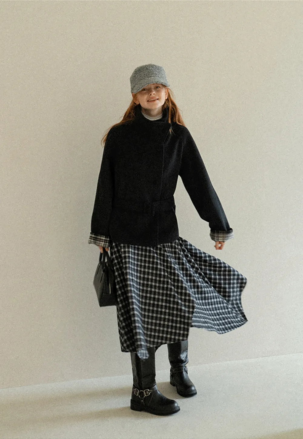 Asymmetrical Lapel Belted Wool Coat