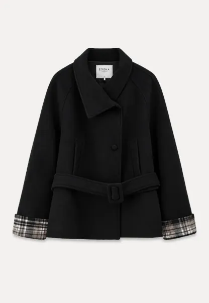 Asymmetrical Lapel Belted Wool Coat